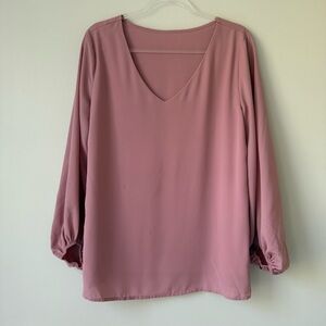 Relaxed‎ Pink Blouse with Long Sleeves Sz L